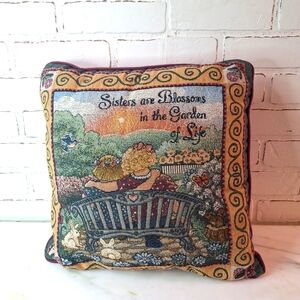 Throw Pillow American Weavers Tapestry Garden Sisters 1999 15" x 15" USA Vintage